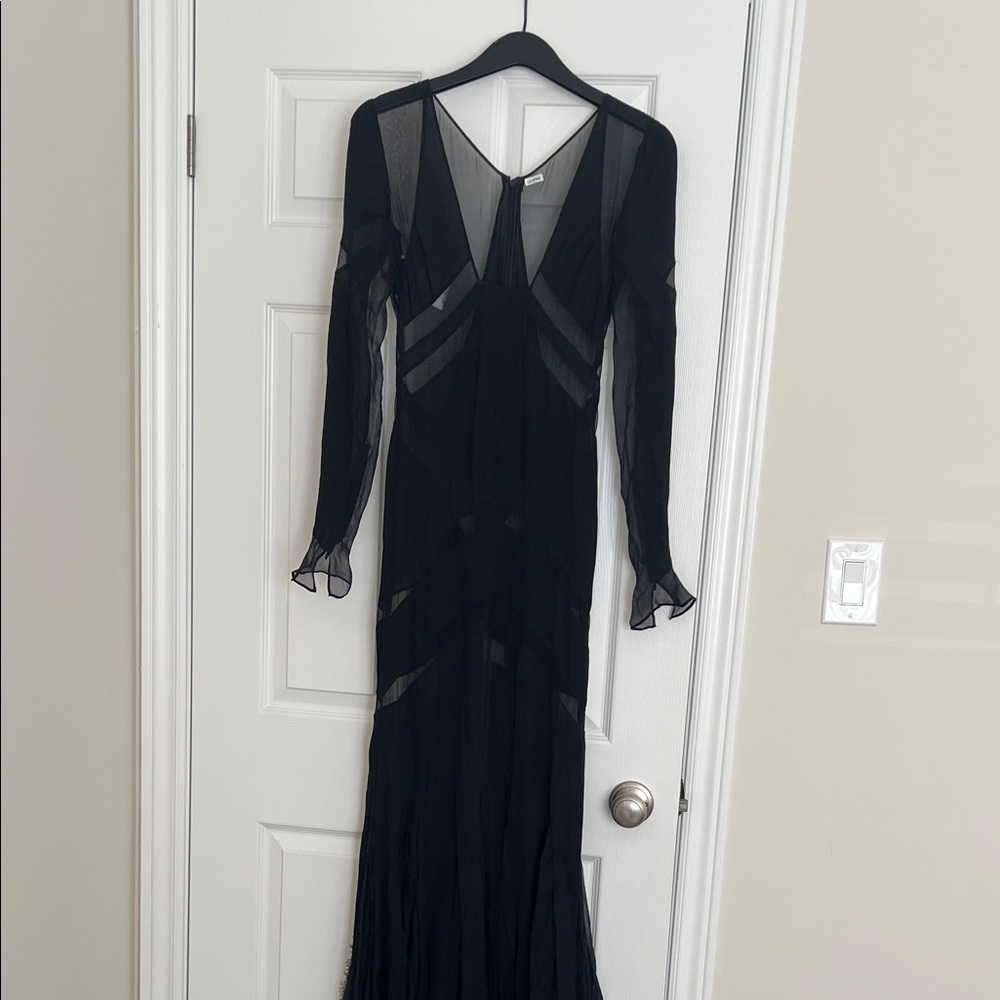 Elegant Black Sheer Long Sleeve Dress